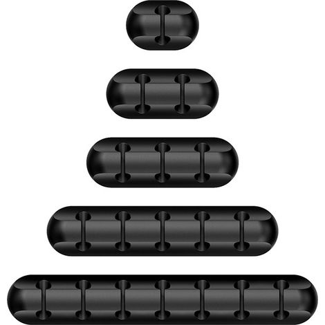 Juego de 5 clips universales para cables, ideales para la oficina, el coche y el hogar. Organizador de cables USB y de ordenador. Color negro. (1/5)