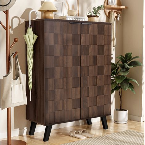 Zapatero (80x35.5x110 cm), con 4 estantes ajustables, puertas con cierre suave, aglomerado, color madera (1/5)