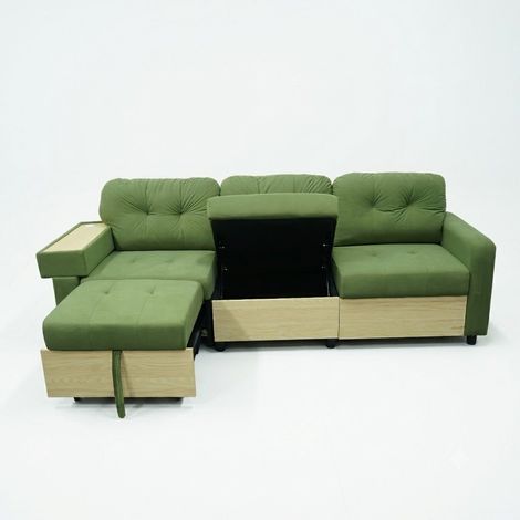 ELVMI Sofá esquinero modular 3 plazas con chaise longue deslizante, USB y almacenamiento, en terciopelo Verde (1/5)