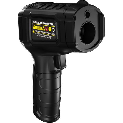Thermomètre infrarouge sans contact, pistolet mesure température -50°C à 600°C, émissivité réglable, rapport D:S 12:1, écran VA couleur inversé, alarme Hi/Lo, maintien données, arrêt auto (noir) (1/5)