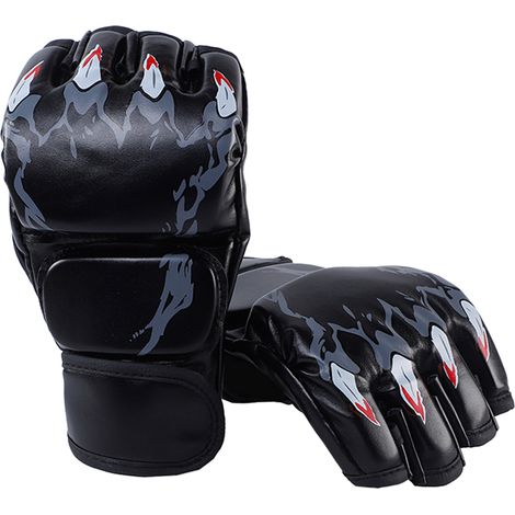 Ortviai Gants de Boxe Semi-Doigts pour Homme et Femme – Cuir PU Noir, Mousse EVA Haute Performance, 1 Paire Adulte