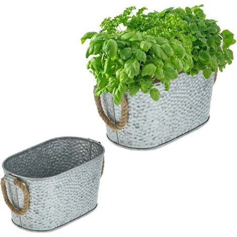 Baignoire en zinc avec surface martelée, lot de 2 (1/5)