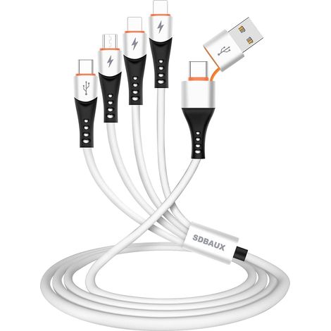 3A/1.2M Multi 6 en 1 Câble Chargeur, USB A/USB C vers Câble 4 en 1 Charge Rapide, avec 2 iP/Micro/Type-C Ports, pour Phone, Samsung Galaxy, LG, Sony, Moto, Honor View, Xiaomi, Oneplus, PS5 (1/5)