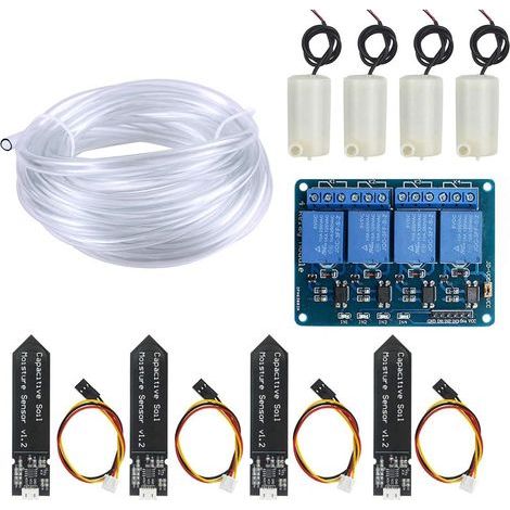 DIY Kit d'arrosage Automatique pour Jardin Plante, Carte Développement + 4pcs Sol Détection D'Humidité + 4-Canal Relais + 4pcs Mini Pompes à Eau Submersibles + 4M Tuyau d'eau (1/5)