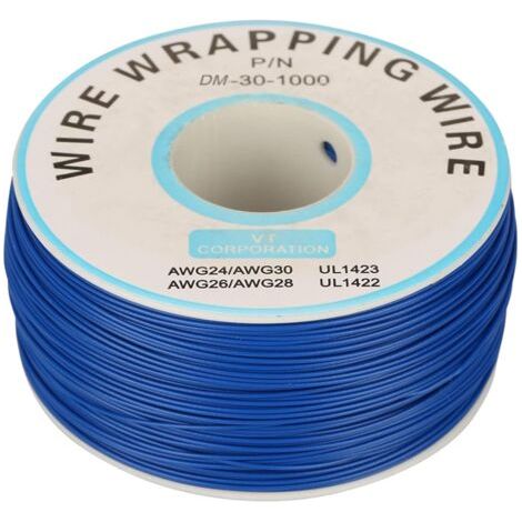200m Rouleau de Câble Électrique 0.25mm 30AWG 80℃ Câble de Test Isolant PVC Fil Électrique en Cuivre Etamé à un Noyau pour Wrapping, Bleu