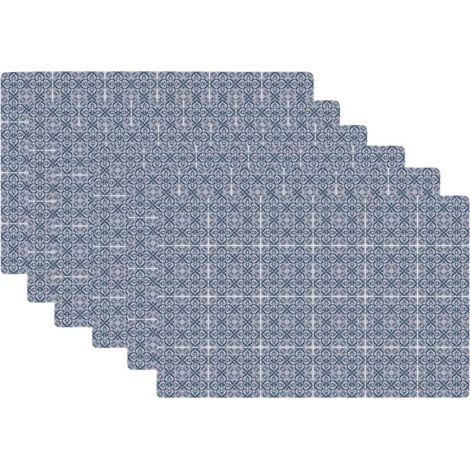 Set de Table Design Petits Carreaux de Ciment Bleu en Vinyle - Set de 6 (1/3)