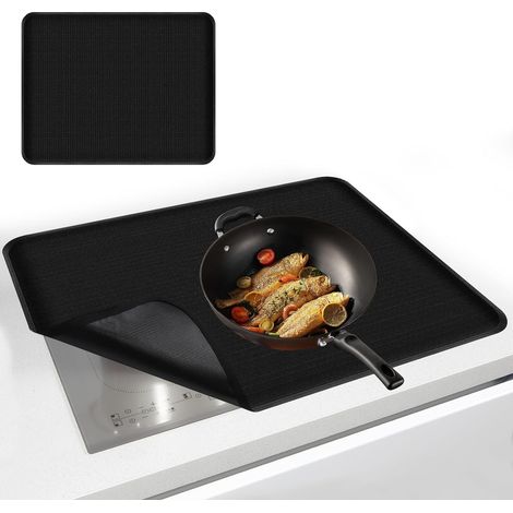 Tapis de protection en silicone pour plaque à induction - 52 x 60 cm, résistant à la chaleur jusqu'à 300 °C, résistant aux rayures et isolant thermique, pour plaque à induction (rectangulaire, noir) (1/5)