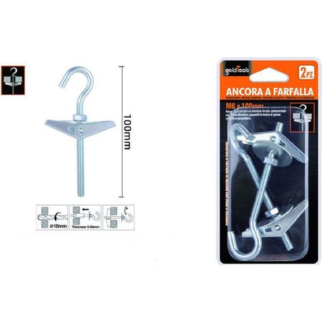 Kaela - Set 2pz Ancora A Farfalla Con Gancio Acciaio Con Dado Rondella M6 X 100 Mm 57230 - (1/2)