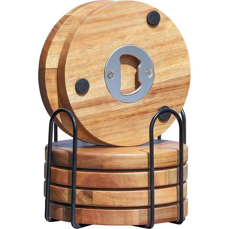 Dessous De Verre En Bois D'acacia, Lot De 6, 10 Cm, Rond, Bois Naturel, Pour Table Basse, Table À Manger, Tasses, Verre, Maiso, Bar (1/5)