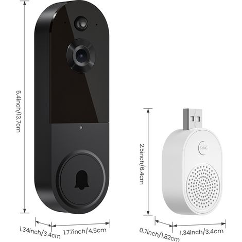 1080P Wireless Visual Türklingel Kamera mit Klingel, Nachtsicht, Cloud-Speicher, 2,4GHz Wi-Fi, Smart AI Detection, Zwei-Wege-Audio, Echtzeit-Alarm, Batterie betrieben