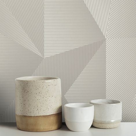 Papier peint intissé 3D géo origami 1005 x 52cm Beige grisé (1/5)