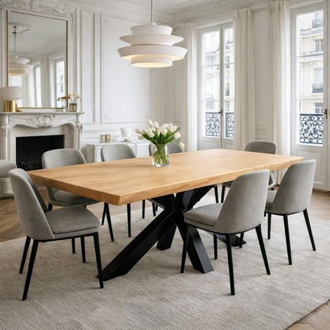 Table extensible chêne huilé bords biseautés pied noir 180 cm PALERME