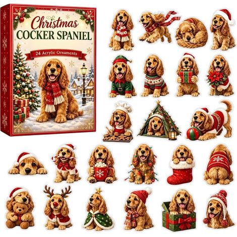 Calendrier de l'Avent 2026 cocker, ensemble de Noël en acrylique 24 jours (1/5)