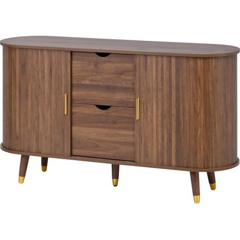 Credenza color noce con 2 ante scorrevoli, 2 cassetti e angoli arrotondati (1/5)