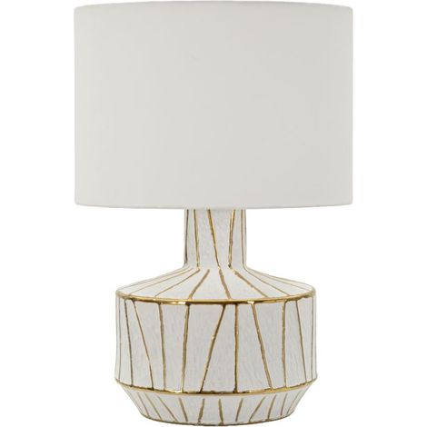 Lampada da Tavolo Tangeri Moderna - Base Cilindrica in Ceramica Oro e Bianco, Paralume in Tessuto, Attacco E27 - 40x40x60 cm