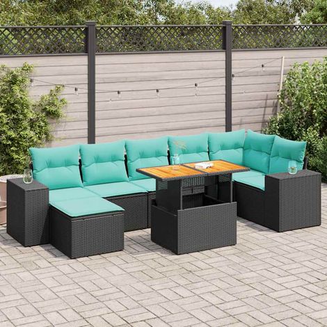 vidaXL Salon de jardin 8 pcs avec coussins noir résine tressée (1/5)