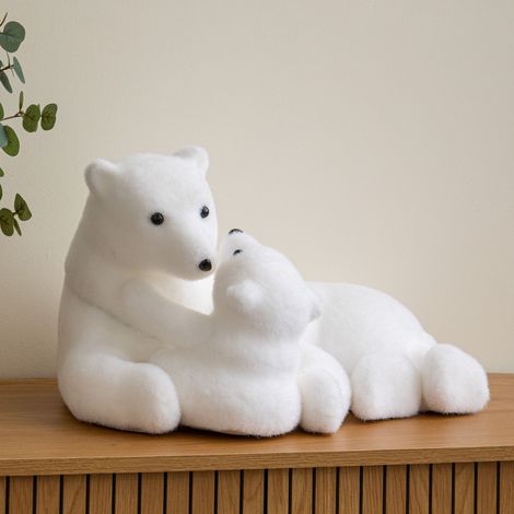 49cm Flocked Polar Bear & Cub Christmas Decoration (1/5)