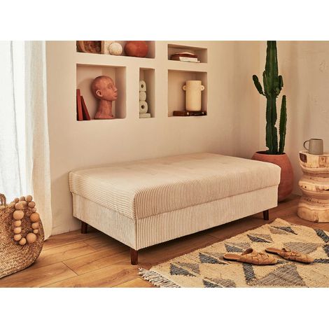 Lisa Design – Pouf modulable en velours côtelé 100% polyester – Beige – Dimensions L118 x H40 x P73 cm – Assise mousse polyuréthane 30 Kg/m3