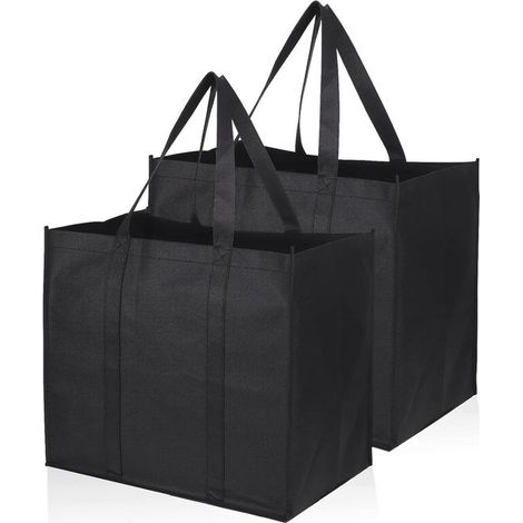 Bolsa de compras plegable de 2 piezas，41 x 33 x 26 cm，Bolsa de compras con asas，Ideal para ir de compras y viajar，Negra (1/5)