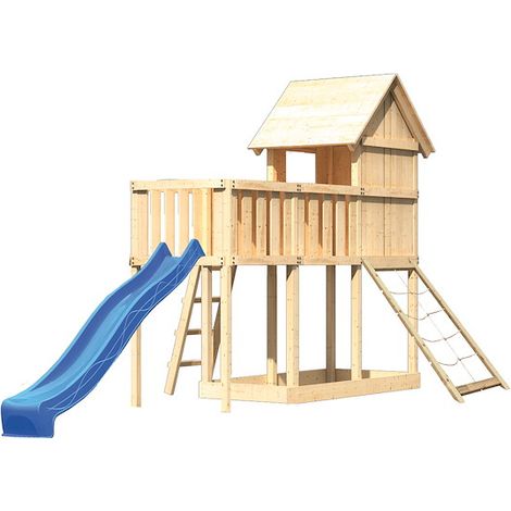 Akubi Stelzenhaus Frieda natur Rutsche blau+ABP+Netzrampe
