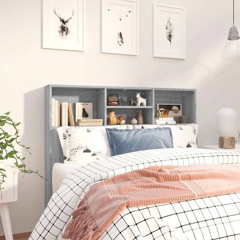Armoire de tête de lit, Tête de lit avec rangement, Armoire de rangement pour chambre Sonoma gris 120x19x103,5 cm CDE99117 (1/5)