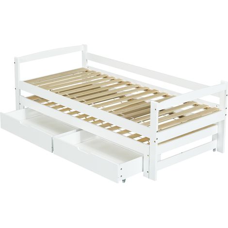 Lit de jour blanc avec lit gigogne et 2 tiroirs en MDF, cadre en pin, 205 x 94,5 x 70 cm (1/5)