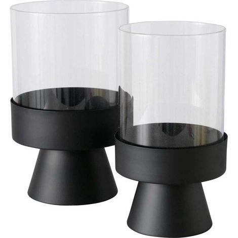 Porte-bougies modernes avec support noir PALLAS, lot de 2