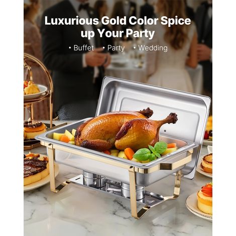 Chauffe-Plat 4PCs 7,5 L, Buffet Chauffant Rectangulaire, Réchaud en Inox, avec 2 Bacs Pleine Taille, 6 Bacs Demi-taille et Couvercl… (1/5)