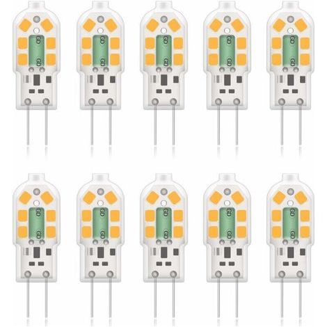 G4 2W LED Ampoule, 20W Ampoules Halogènes équivalentes, Blanc Chaud 3000K,200Lm,12x SMD,12V AC/DC - Pack de 10 [Classe énergétique A+] (1/4)