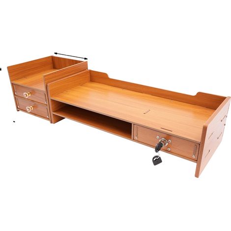 Supporto per monitor, cassetti portaoggetti, design compatto, legno (1/2)