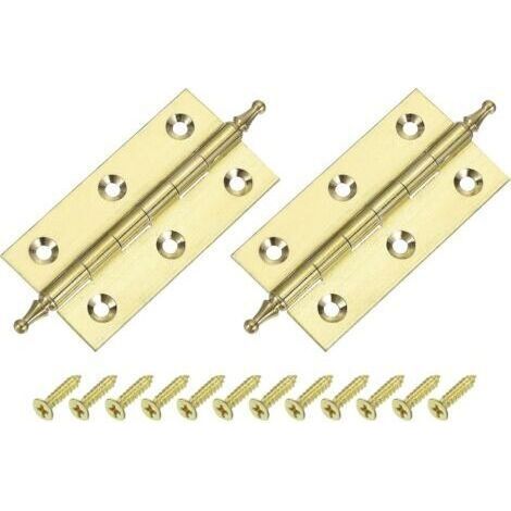2 Pcs Folding Hinge Hinges, 3 Inch Small Brass Hinge Door Hinges for Furniture Pointed Folding Box Screws, Gold Tone (1/5)