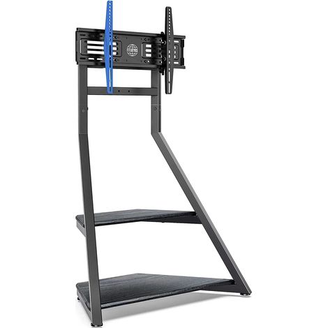 Support TV au sol pour écran 45-75 pouces – Hauteur réglable 1361-1490mm – Angle ajustable 15° – Charge max 60kg – 2 étagères en bois – Fitueyes
