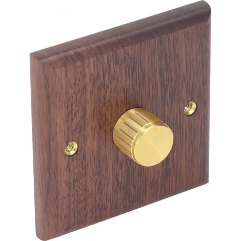 Interrupteur variateur rotatif en bois de noyer noir avec bouton en laiton pour éclairage domestique 200-250 V (1/5)