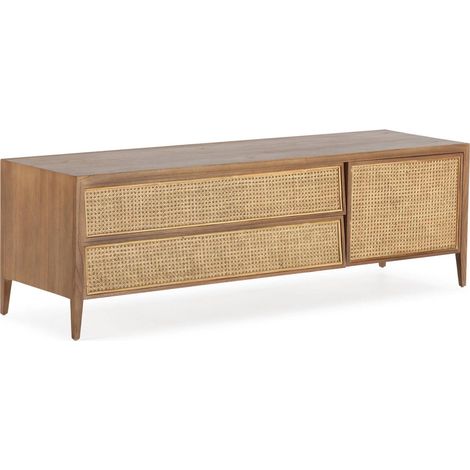 Élégant support TV en bois de cèdre et rotin - Marron naturel avec rotin (1/5)