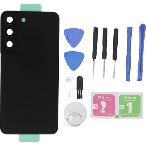 Rückseite aus Glas mit vorinstallierter Kameralinse und Reparaturwerkzeug-Set für Samsung Galaxy S22 S901U S901F, Schwarz (1/5)