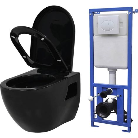 Wall-Hung Toilet with Concealed Cistern Ceramic Black vidaXL