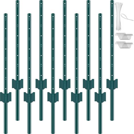 Poteau de Clôture en Métal 91,44 cm, Lot de 10, Piquets de Clôture en Acier au Carbone Robuste, Poteaux Métalliques pour Jardin, Pelouse, Fermes, Clôtures Extérieures, Potagers, Routes, Vert (1/5)