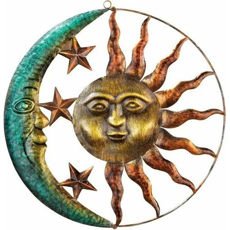 Décoration murale, ornement en métal, décoration murale créative soleil et lune, décoration murale intérieure et extérieure, style plat (1/3)