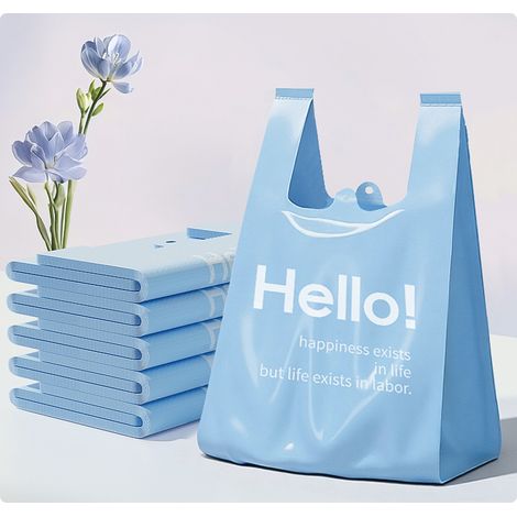 Sac poubelle portable bleu, gilet imprimé, sac poubelle - convient pour la cuisine, la salle de bain, la poubelle de bureau (100 pièces) (1/5)