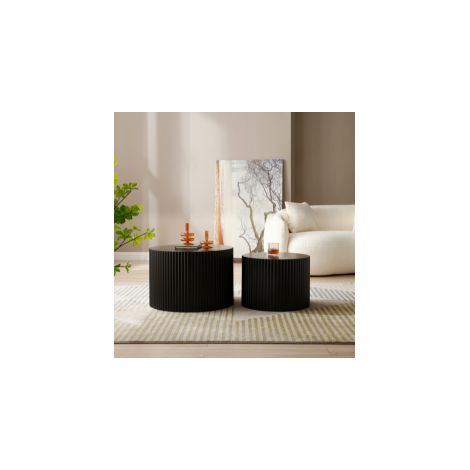 Mesa de centro nido redonda, set de 2, Ø60 x 40 cm y Ø48 x 35 cm, negra, sin montaje HAVRYA (1/5)