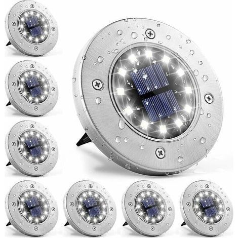 Lampe solaire 12 LEDs 8 pices Lampe Solaires au Sol Blanches Acier inoxydable tanche pour l'extrieur, jardin, terrasse, pelouse, cour, passerelle [Classe nergtique A+++]