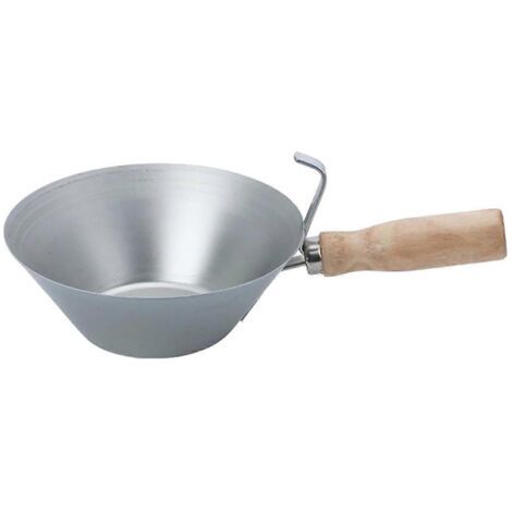 Bacs à plâtrerie robustes en métal avec poignées en bois, pour cloisons sèches et plâtrerie. (1/5)