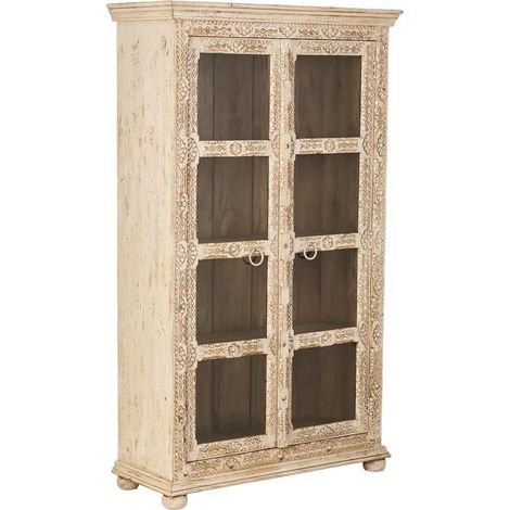 Vitrina de Madera tallada acabado artesanal blanca 106x43x180h cm (1/5)