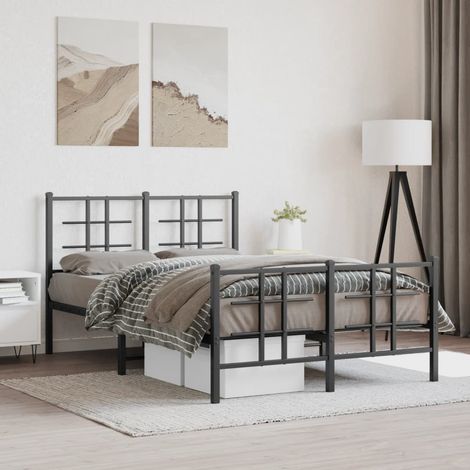 Metal Bed Frame without Mattress with Footboard Black 120x190cm vidaXL (1/5)