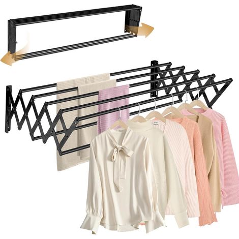 Stendibiancheria a parete da 43 cm (17 pollici), portata massima 59 kg (130 libbre), resistente alla ruggine, retrattile e pieghevole, facile da installare con 7 aste per stendere i panni. (1/5)