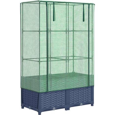 Maison Exclusive - Hochbeet mit Gewächshaus-Aufsatz Rattan-Optik