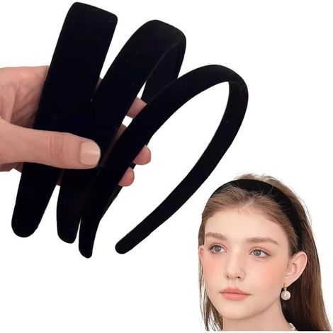 Lot de 3 serre tete femme, bandeaux en velours pour femme - Solides et simples - Pour filles - Larges, moyens et fins - Accessoires de cheveux tendance pour femmes et filles(Noir) (1/5)