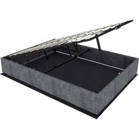 Cama canapé abatible 140 x 200 cm gris en tejido aterciopelado con somier elevable a gas (1/5)