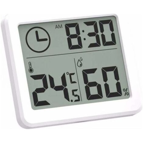 Digitales Innen-Thermo-Hygrometer, Wetterstation, LCD-Wecker C/F umschaltbar, Temperatur-Feuchtigkeitsmesser, Wandmontage und Tischständer (1/4)