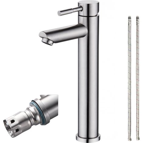 Grifo para lavabo de baño, acero inoxidable SUS304, agua fría y caliente, acabado níquel cepillado, monomando, montaje sobre encimera con tuberías - OTRO (1/5)